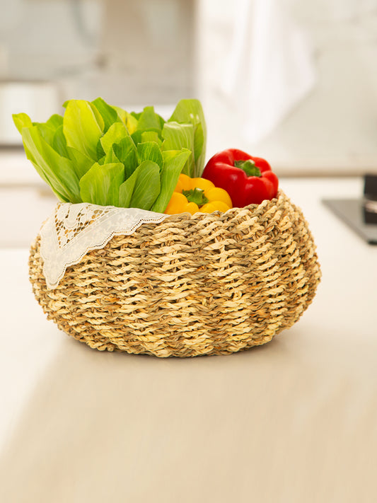 Naturally Yours Palm leaf Round Fruits Basket 21cmx28cmx14cm